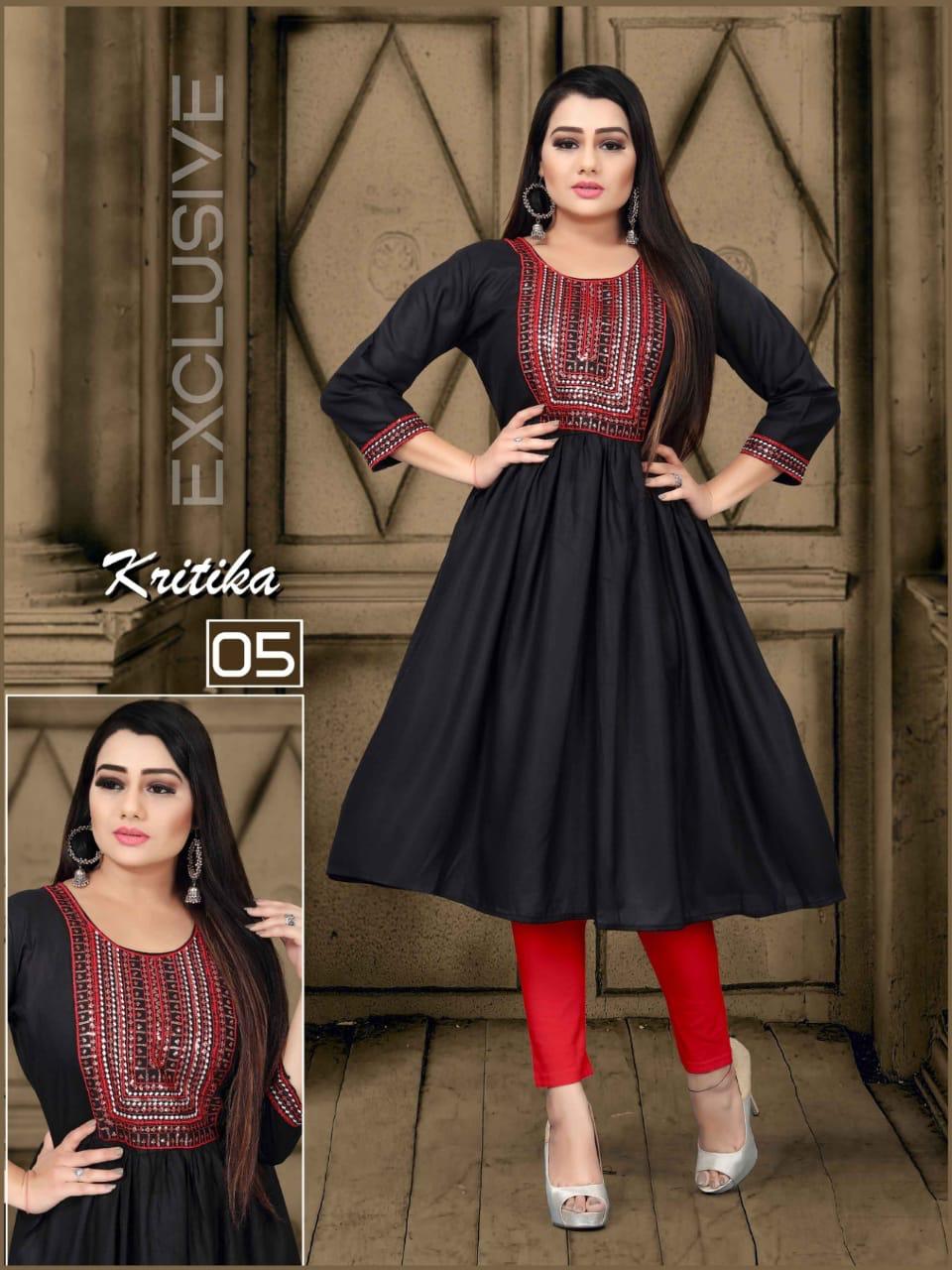 Kritika 01 Latest Designer Ethnic Wear Rayon Embroidery Kurti Collection
